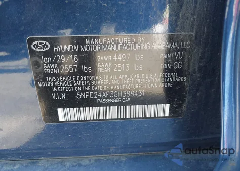 2016 Hyundai Sonata from USA, damaged, VIN 5NPE24AF3GH388431